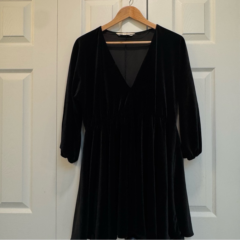 Zara V-Neck Black Velvet Dress